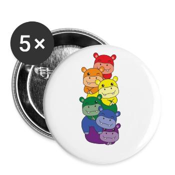 Rainbow Hippo Cute Colorful Hippo for Kids - Buttons large 2.2''/56 mm (5-pack) - white - Front