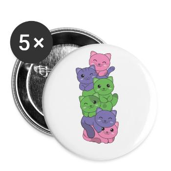 Trigender Flag cat Pride LGBTQ cute cat - Buttons large 2.2''/56 mm (5-pack) - white - Front