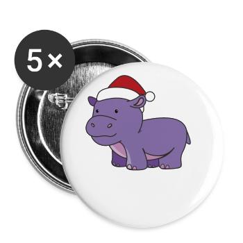 Hippo Christmas Winter Animals Hippos - Buttons large 2.2''/56 mm (5-pack) - white - Front