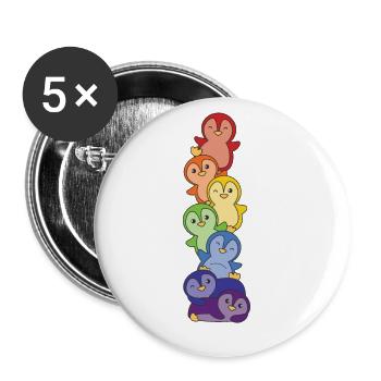 Rainbow Flag Gay Pride LGBTQ Pinguin süßer Pinguin - Buttons groß 56 mm (5er Pack) - Weiß - Vorne