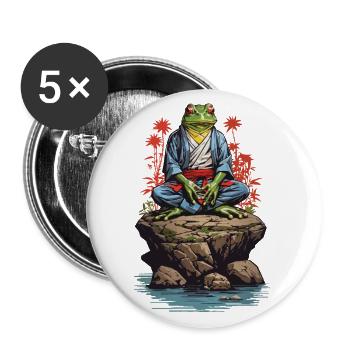 Zen Grenouille Yoga Art Spirituel Asiatique - Lot de 5 grands badges (56 mm) - blanc - Devant