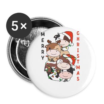 Kuh Weihnachtsbaum Weihnachts Tiere Kühe - Buttons groß 56 mm (5er Pack) - Weiß - Vorne