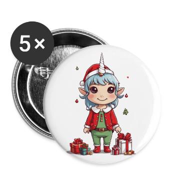 Magisches Weihnachtseinhorn Einhorn zu Weihnachten - Buttons groß 56 mm (5er Pack) - Weiß - Vorne
