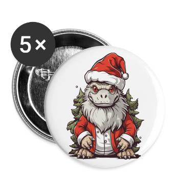 Dino Weihnachten lustig Dinosaurier Weihnachtsmann - Buttons groß 56 mm (5er Pack) - Weiß - Vorne
