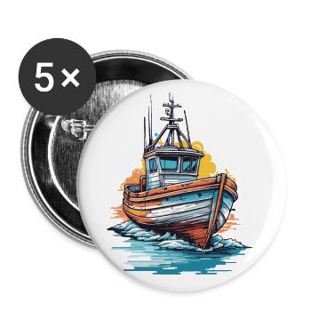 Fisherman Boat Fishing Trip and Adventure Fishing - Buttons large 2.2''/56 mm (5-pack) - white - Front