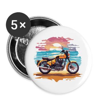 Moto rétro Aventure Moto Motard - Lot de 5 grands badges (56 mm) - blanc - Devant