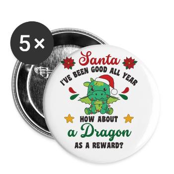 Ich will ein Drache zu Weihnachten süße Drachen - Buttons groß 56 mm (5er Pack) - Weiß - Vorne