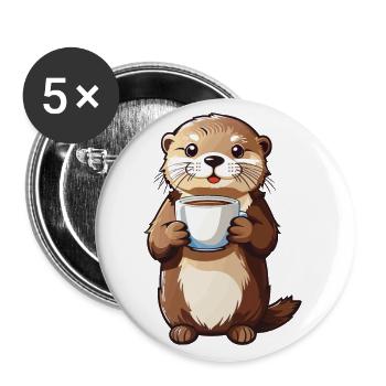 Otter Coffee Time Animal Lover Coffee Design - Buttons large 2.2''/56 mm (5-pack) - white - Front