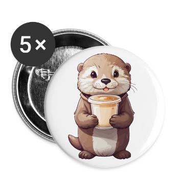 Otter Kaffeezeit Süßes Kaffee Tierdesign - Buttons groß 56 mm (5er Pack) - Weiß - Vorne