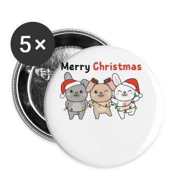Lapin, Noël, Hiver, Animaux, Lapin - Lot de 5 grands badges (56 mm) - blanc - Devant