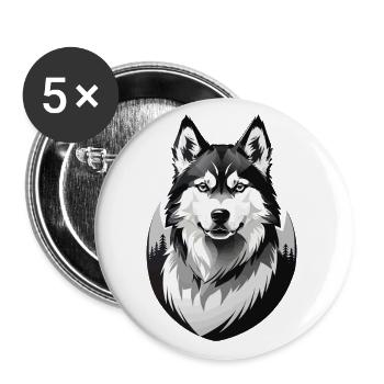 Husky Retro Hundeliebhaber Hund Huskies Hunde - Buttons groß 56 mm (5er Pack) - Weiß - Vorne