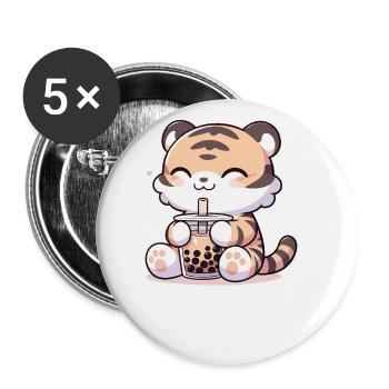 Kawaii Tiger Bubble Tea Boba Tiger - Buttons large 2.2''/56 mm (5-pack) - white - Front
