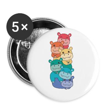 Rainbow Hippo Cute Colorful Hippo for Kids - Buttons large 2.2''/56 mm (5-pack) - white - Front