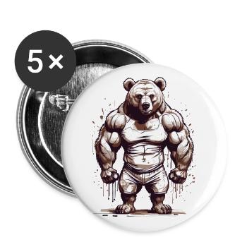 Bodybuilder Bär Papa Stärke Muskeln Liebe - Buttons groß 56 mm (5er Pack) - Weiß - Vorne