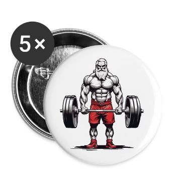 Powerlifting Weihnachtsmann Bodybuilder Weihnacht - Buttons groß 56 mm (5er Pack) - Weiß - Vorne
