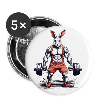 Fitness Bunny Bodybuilding Powerlifting Style - Buttons large 2.2''/56 mm (5-pack) - white - Front