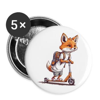 Abenteuer Fuchs Erster Schultag Roller Design - Buttons groß 56 mm (5er Pack) - Weiß - Vorne