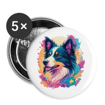 Border Collie Hund Eleganz für Hundefans - Buttons groß 56 mm (5er Pack) - Weiß - Vorne
