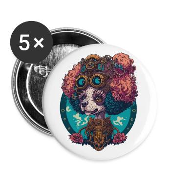 Steampunk Pudel Ästhetisches Hunde Design - Buttons groß 56 mm (5er Pack) - Weiß - Vorne