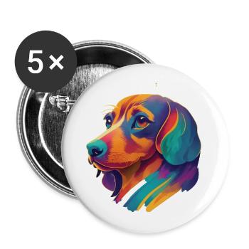 Bunter Dackel Hunde Freund Lebensfreude Hund - Buttons groß 56 mm (5er Pack) - Weiß - Vorne