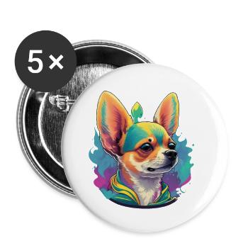 Chihuahua Liebhaber Ästhetisches Hundemotiv - Buttons groß 56 mm (5er Pack) - Weiß - Vorne