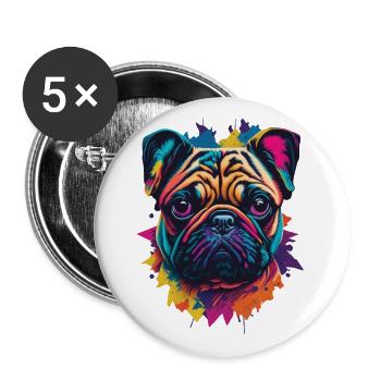 Popart Pug Dog Aesthetic Dog Illustration - Buttons large 2.2''/56 mm (5-pack) - white - Front