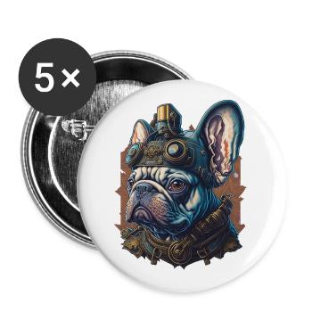 Retro French Bulldog Steampunk Dog - Buttons large 2.2''/56 mm (5-pack) - white - Front
