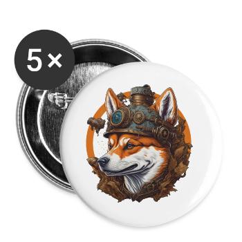 Steampunk Shiba Dog Vintage Machine Dog Design - Buttons large 2.2''/56 mm (5-pack) - white - Front