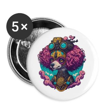 Steampunk Pudel Hund Viktorianischer Hunde Stil - Buttons groß 56 mm (5er Pack) - Weiß - Vorne