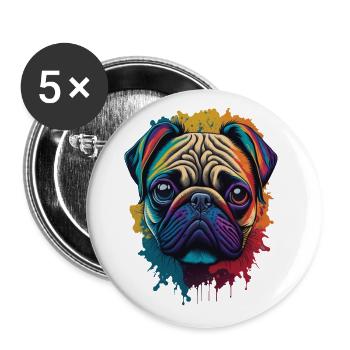 Conception esthétique de l'art du chien carlin - Lot de 5 grands badges (56 mm) - blanc - Devant