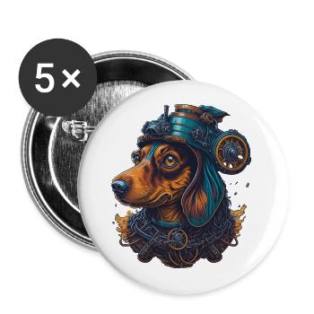 Conception artistique de chien teckel Steampunk rétro - Lot de 5 grands badges (56 mm) - blanc - Devant