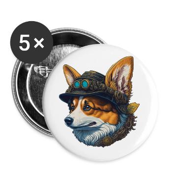 Victorien Steampunk Corgi chien Design - Lot de 5 grands badges (56 mm) - blanc - Devant