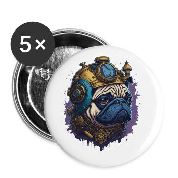 Esthétique Steampunk Carlin chien amant de chien - Lot de 5 grands badges (56 mm) - blanc - Devant