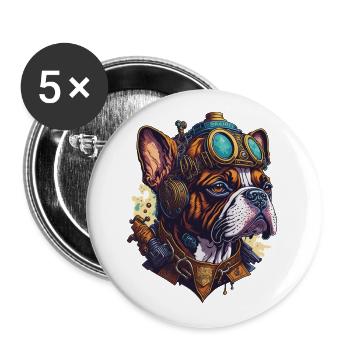 Vintage Steampunk Boxer Hund Maschinen Design - Buttons groß 56 mm (5er Pack) - Weiß - Vorne