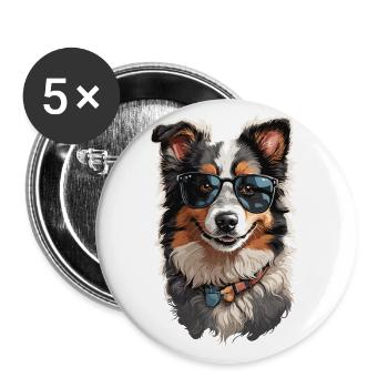 Cool Collie with Sunglasses - Dog Aesthetics - Buttons large 2.2''/56 mm (5-pack) - white - Front