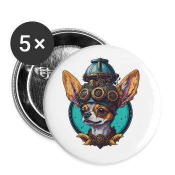 Retro Steampunk Sci-Fi Chihuahua Dogs Design - Buttons large 2.2''/56 mm (5-pack) - white - Front