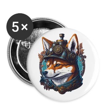 Retro Sci-Fi Shiba Steampunk Vintage Dog - Buttons large 2.2''/56 mm (5-pack) - white - Front