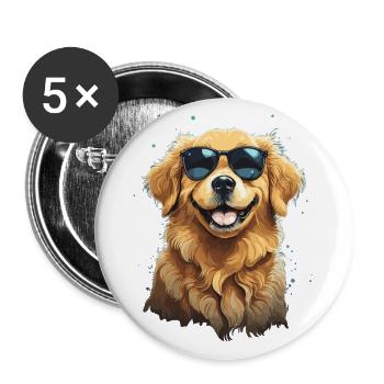 Golden Retriever Coolness und Stil Sonnenbrille - Buttons groß 56 mm (5er Pack) - Weiß - Vorne