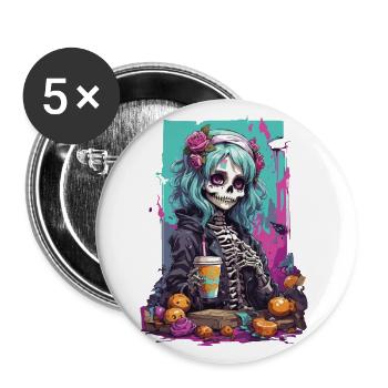 Pastel Gothic Mädchen Skull Dia de Muertos - Buttons groß 56 mm (5er Pack) - Weiß - Vorne