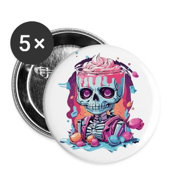 Gothic Pastel Schädel mit Süßigkeiten Design - Buttons groß 56 mm (5er Pack) - Weiß - Vorne