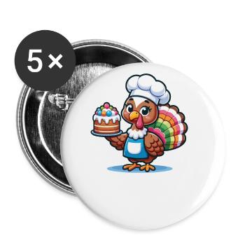 Thanksgiving Truthahn Bäcker Torte Nachtisch - Buttons groß 56 mm (5er Pack) - Weiß - Vorne