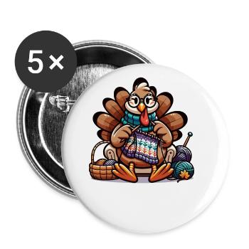 Thanksgiving Grandma Turkey Knitting - Buttons large 2.2''/56 mm (5-pack) - white - Front