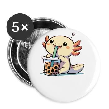Kawaii Axolotl Bubble Tea Boba Axolotl - Lot de 5 grands badges (56 mm) - blanc - Devant