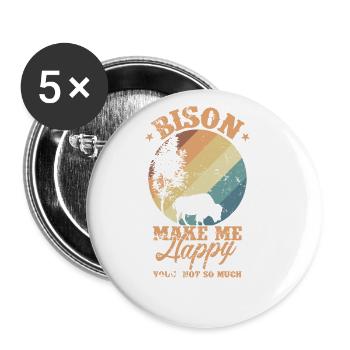 Bison make my Happy Umwelt Tier - Buttons groß 56 mm (5er Pack) - Weiß - Vorne