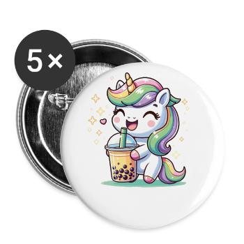 Licornes Kawaii Bubble Tea Boba Licorne - Lot de 5 grands badges (56 mm) - blanc - Devant