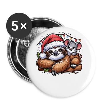 Santa Hat Christmas Fairy Lights Sloth - Buttons large 2.2''/56 mm (5-pack) - white - Front