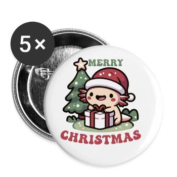 Axolotl Noël Axolotls mignons Joyeux Noël - Lot de 5 grands badges (56 mm) - blanc - Devant