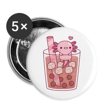 Niedlicher Axolotl Hängt In Bubble Tea herum - Buttons groß 56 mm (5er Pack) - Weiß - Vorne