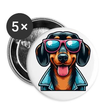 Retro Dachshund - Buttons groß 56 mm (5er Pack) - Weiß - Vorne