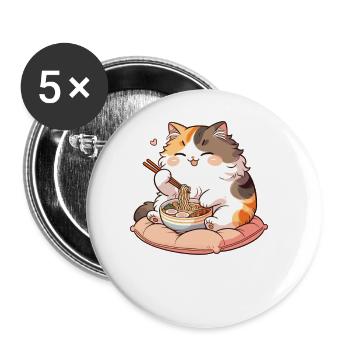 süße Katze isst Ramen Nudeln Katzen Ramen - Buttons groß 56 mm (5er Pack) - Weiß - Vorne